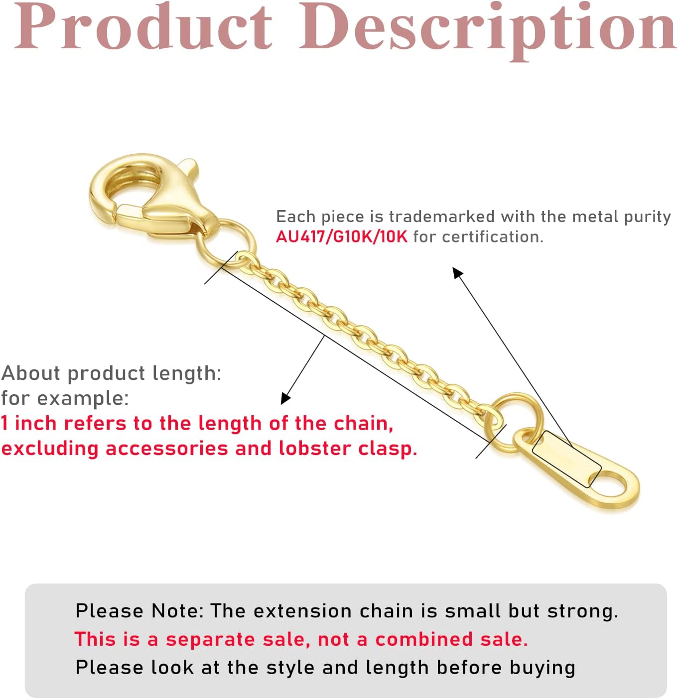 10k 14k Real Gold 1"/1.5"/2"/2.5"/3"/4"/5" Necklace Extender, Necklace Bracelet Extender Chain, Durable Gold Extender Chain, Adjustable Extension Chain for Necklace Bracelet Anklet