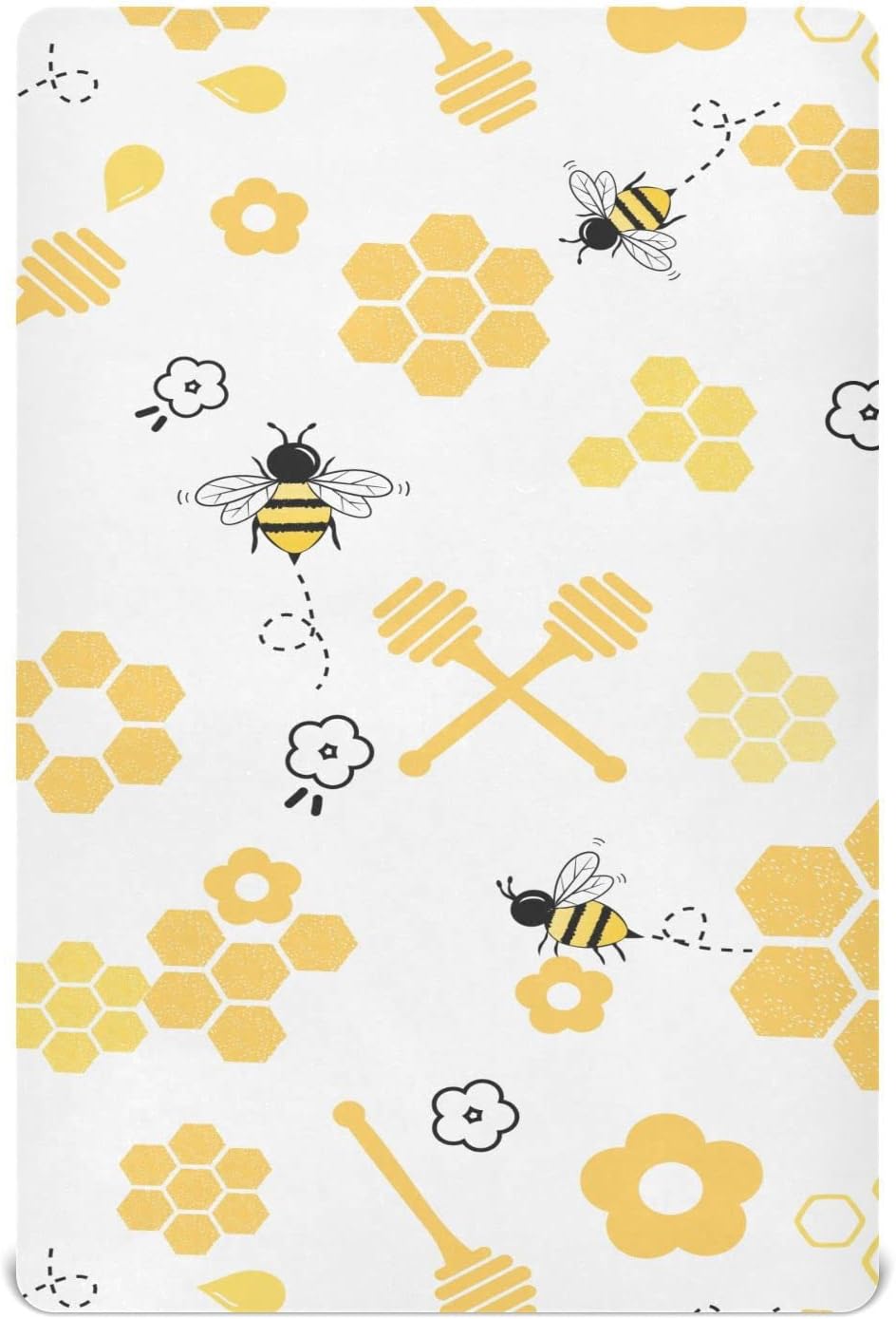 Fitted Crib Sheets Yellow Bees Insect Stretchy Portable Playard Sheets for Baby Toddler, Breathable Soft Mini Crib Mattress 52 x 28 in for Boys and Girls