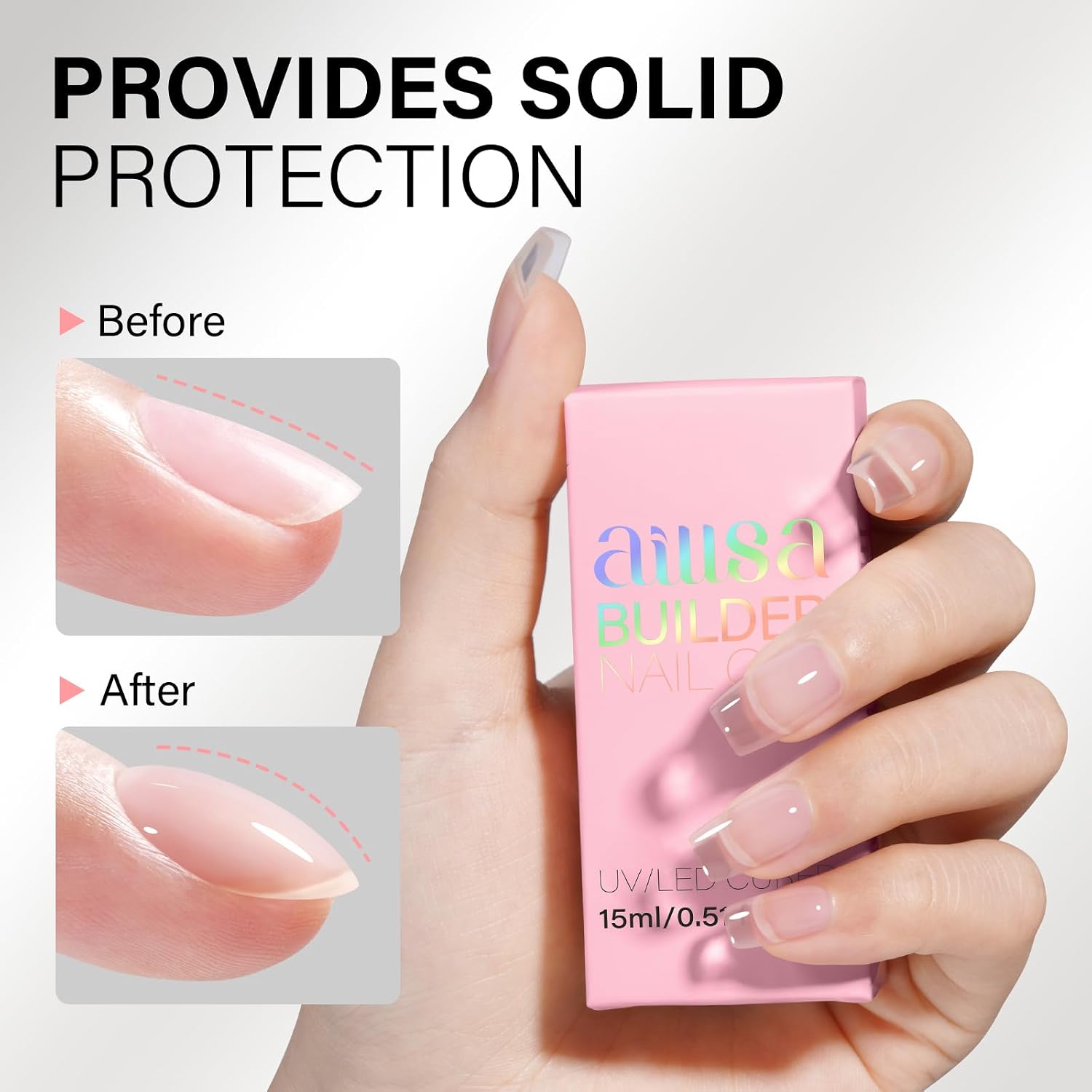 AILLSA Clear Builder Gel for Nails Strengthener Thickening Gel Polish | 7 in 1 Natural Nail Enhancement Extension Hard Gel Salon and DIY Beginner Friendly 0.51 Oz
