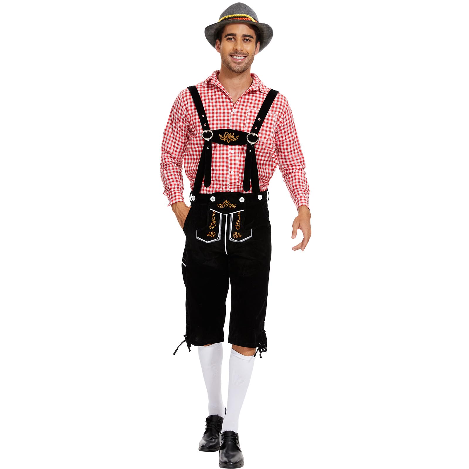 COOFANDY Klederdrachtbroek voor heren, lederhose, Oktoberfest, Beierse broek, klederdrachtriem, kniebroek, lichtbruin, S