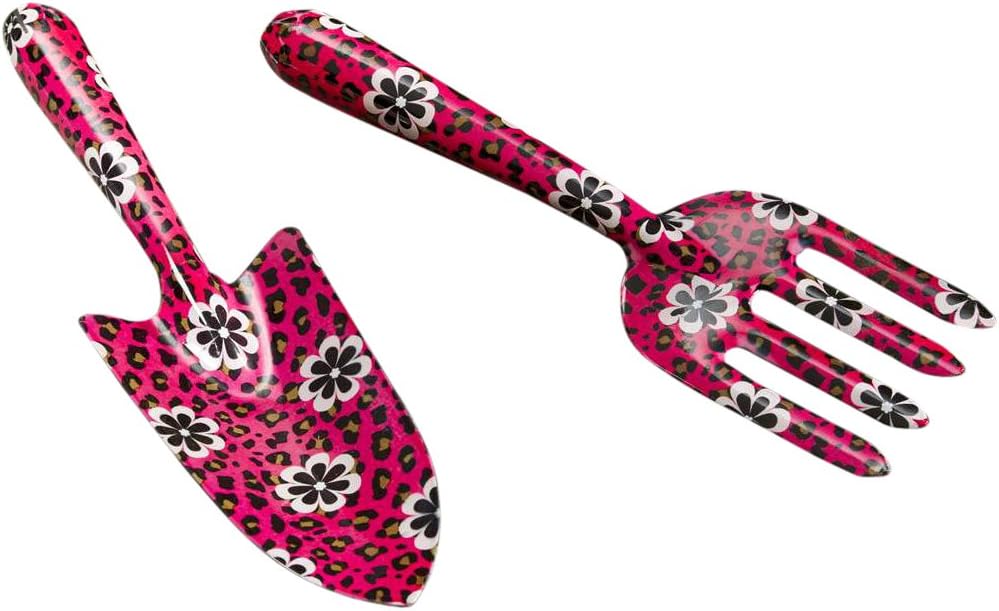 Gift Craft 9-Inch 12-Piece Steel Garden Fork and Trowel with Cardboard Displayer, Small, Pink/Black/White