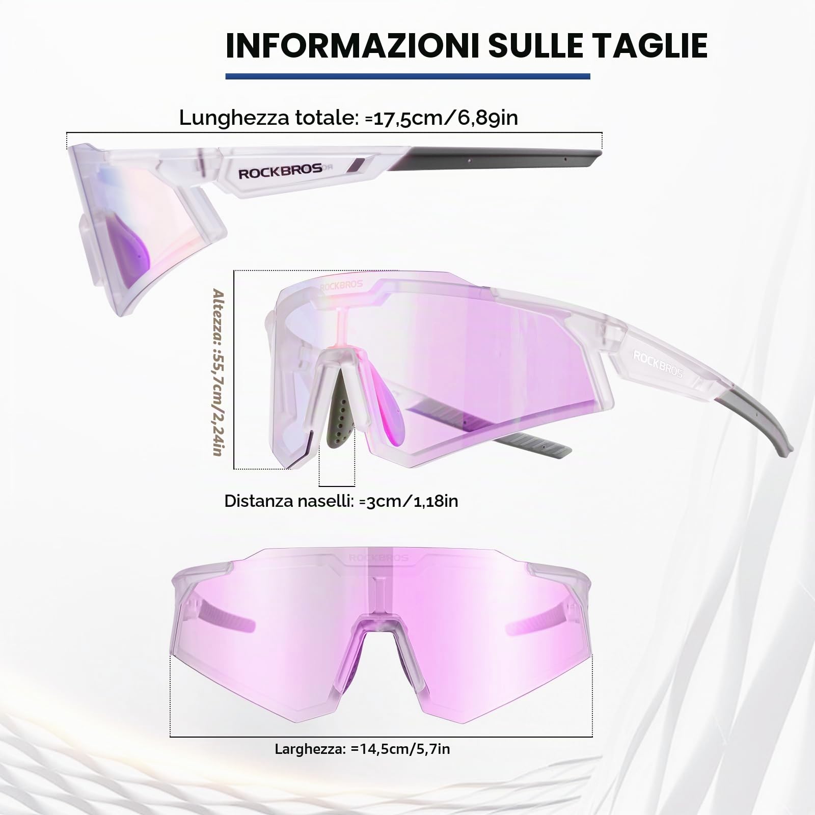 ROCKBROS Occhiali da Ciclismo Fotocromatici, Occhiali da Sole Sportivi Anti-UV400, Adatto per Bici, MTB, Pesca, Corsa, Uomo Donna