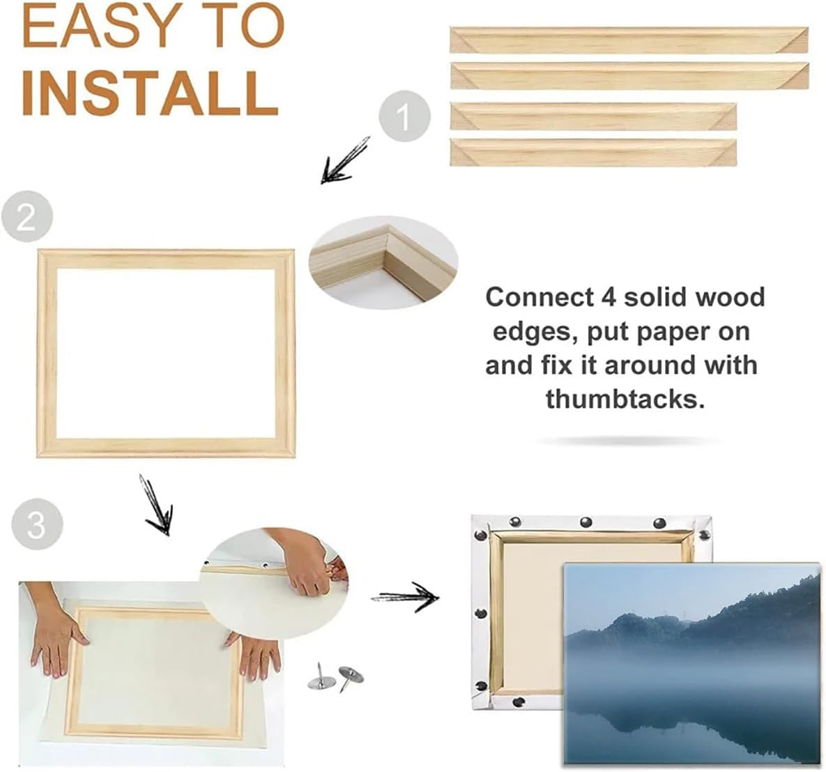 60 Cm x 45 Cm Canvas Frame DIY Stretcher Bars Wooden Frames Kits for Oil Painting Posters Embroidery Stitch and Needlepoint Arts - Easy to Assemble