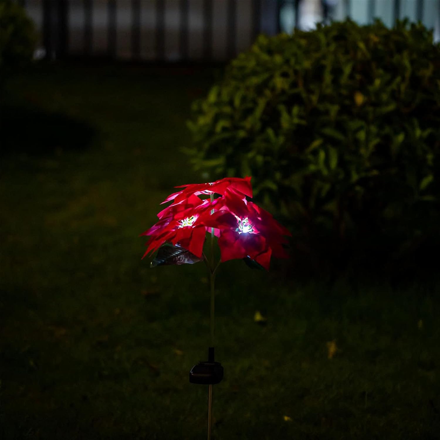Outdoor Solar Flower Lights, Christmas Poinsettia Stake Lights Solar Red Rose Lights Waterproof LED Flower Light for Garden Yard Patio Pathway Decor 2 Pack, A2, (L06GA758V73T18UNN)