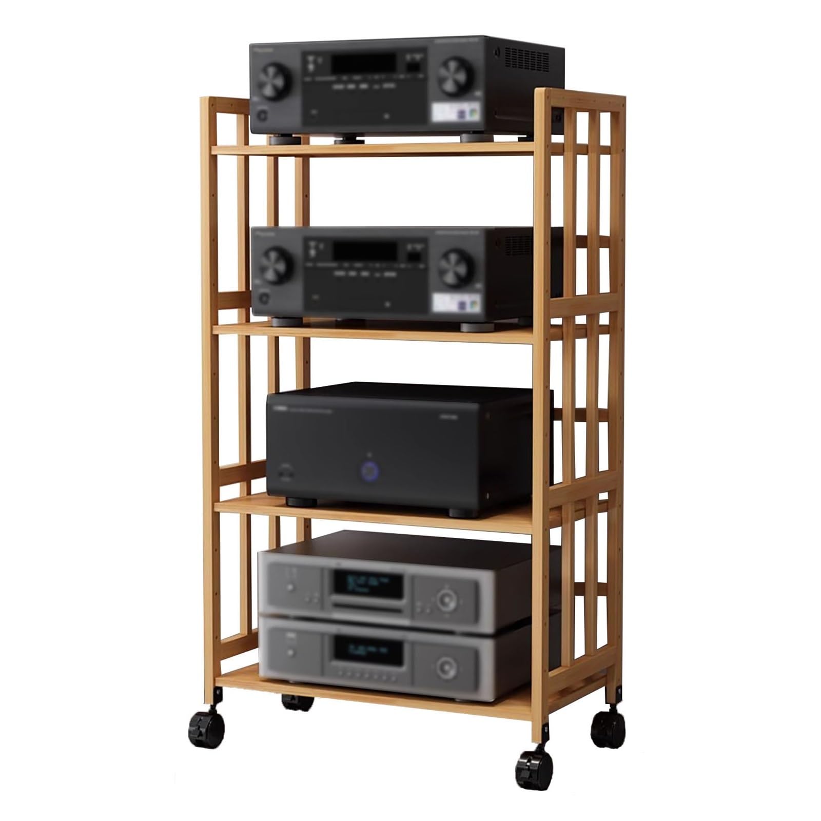 IEOWY HiFi Stereo Cabinet - 4-Tier AV Media Tower with Casters Home Theater Audio Rack & CD Storage Stand - Rolling Floor Stand for Home Stereo Systems