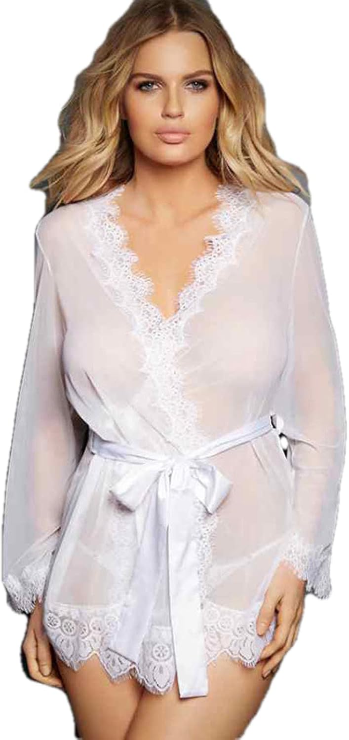 Lingerie Nightwear Bathrobe Mesh Eyelashes Lace Nightdress Underwear