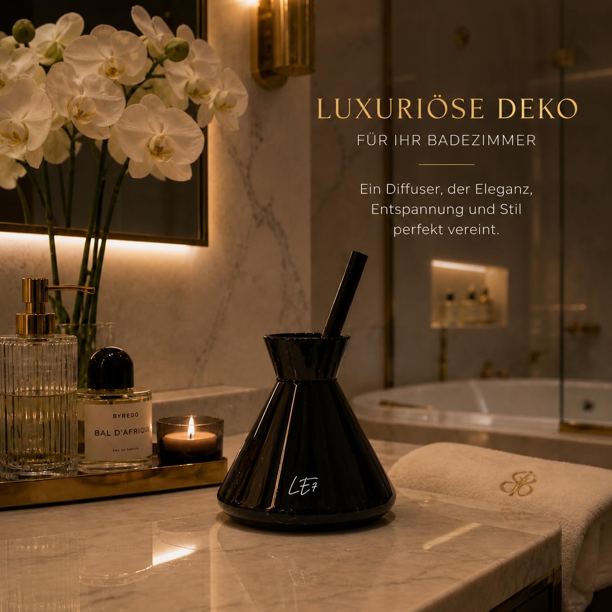 LE7 Reed Diffuser | Luxus Raumduft mit Stäbchen | 150ml Hochwertiges Duftöl & Edle Geschenkverpackung | Eleganter Raumduftspender für Wohnräume, Büro & Badezimmer (Vanille-Tonka)