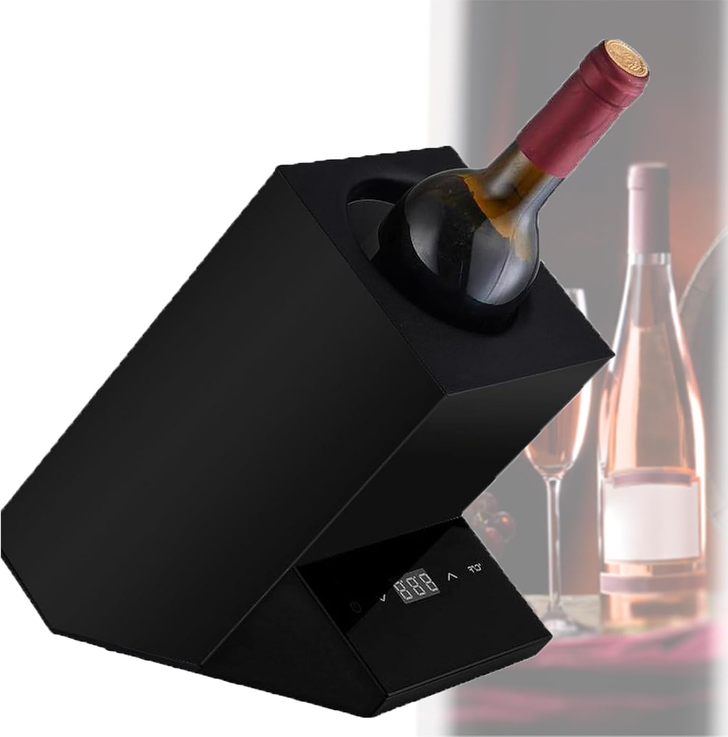 Electric Wine Chiller, Wine Bottle Cooler with LED Display, Adjustable Temperature, Single Bottle Wine Ice Bucket, No Ice Required, for Red White Wine Champagne,Black