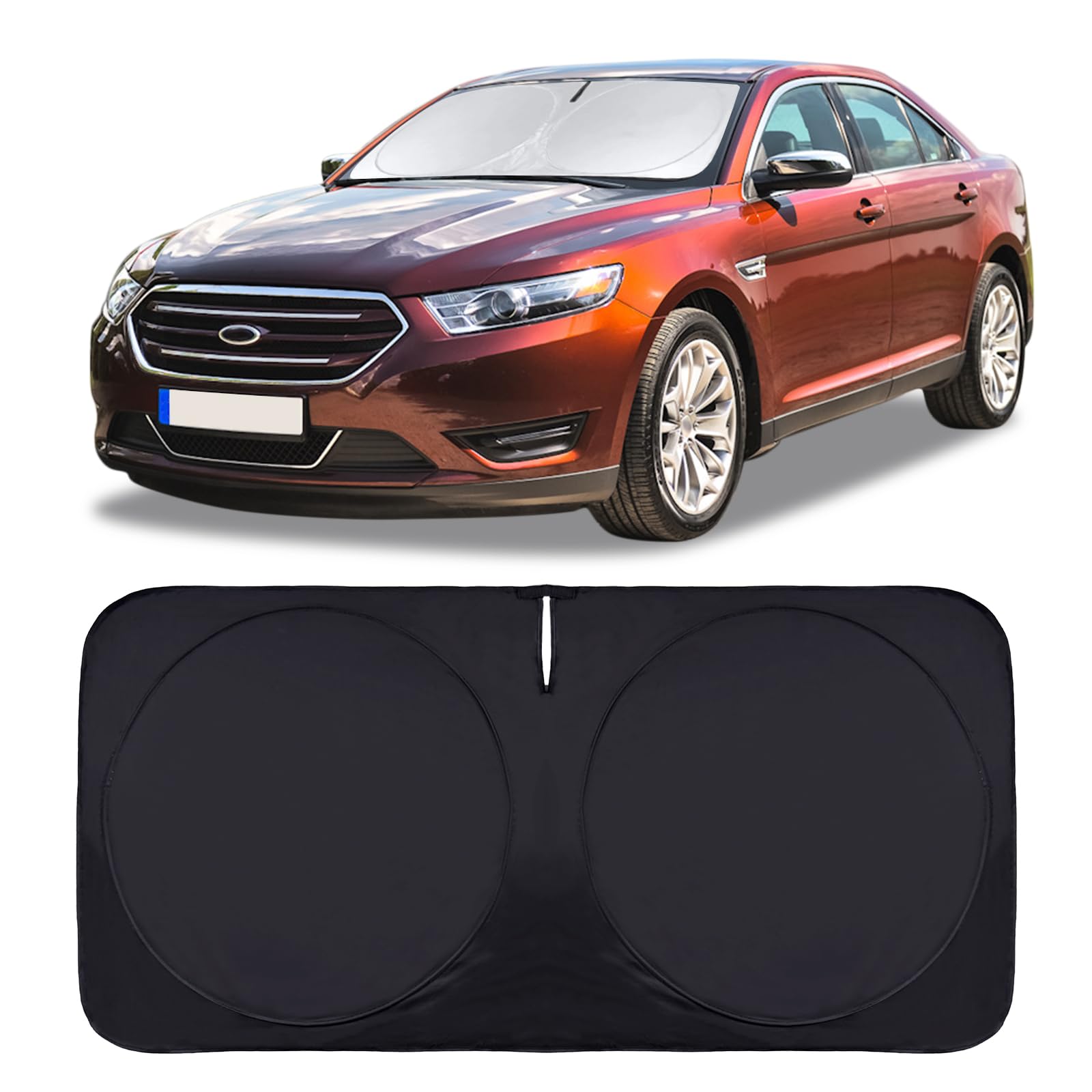 Custom Fit Windshield Sun Shade for Ford Taurus Sedan 2006-2023 Window Sunshade for Fusion Ranger Crown Victoria Explorer 2019 2021 2022 Sun Visor Protector 210T Fabric Cover Shades Blocks UV Rays