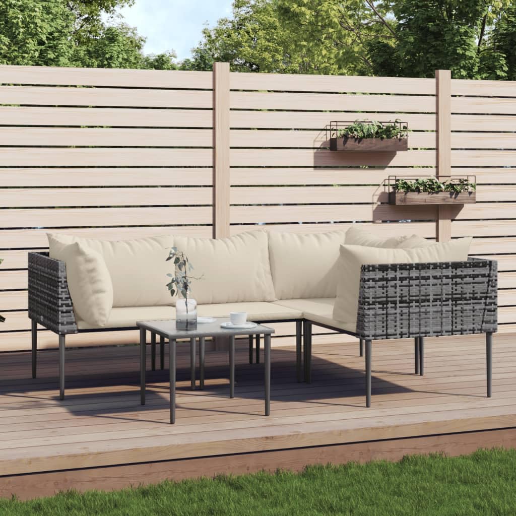 5-częściowy zestaw mebli ogrodowych, szary polirattan, meble outdoorowe z poduszkami, modułowy, na taras, balkon, odporny na warunki atmosferyczne, łatwy w pielęgnacji