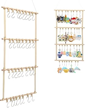 Hanging Display Storage Shelves, 32pcs Detachable Hooks, Over the Door Organizer, Plush Doll Collectors Gifts, Stuffed Doll Hammock for Room