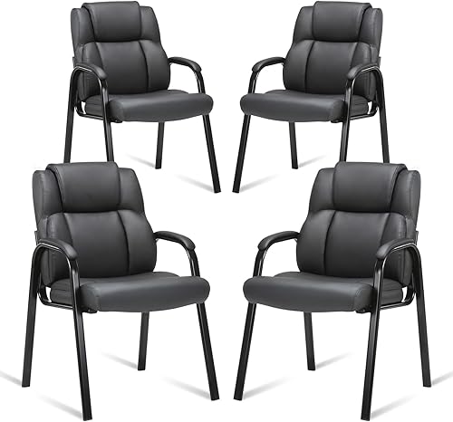 CLATINA Silla de cuero para recepción, para invitados, sillón estacionario de oficina con reposabrazos acolchados para reuniones, conferencias, sala