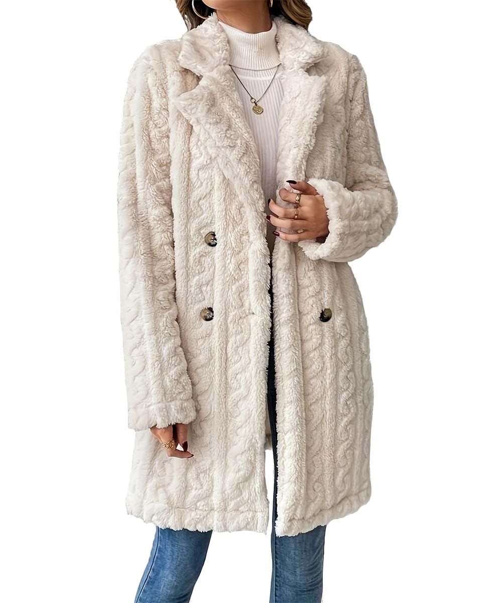 Chaqueta de Invierno para Mujer larga Abrigo de Lana Grueso Abrigo Cálido Elegante Doble Botonadura con Bolsillo