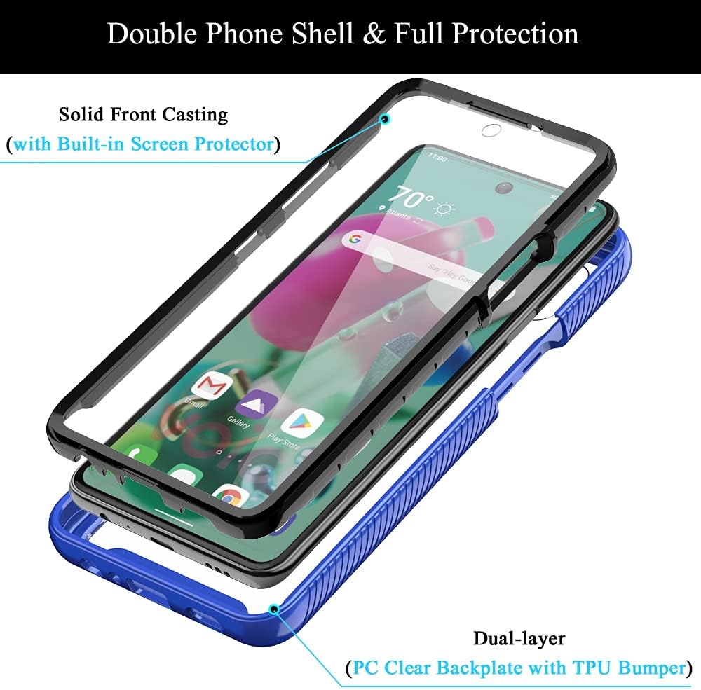 HATOSHI LG K92 Case, LG K92 5G Case with Built in Screen Protector, Military Grade Heavy Duty Protection, Crystal Clear Back, Full-Body Rugged Shockproof Phone Cover, Blue