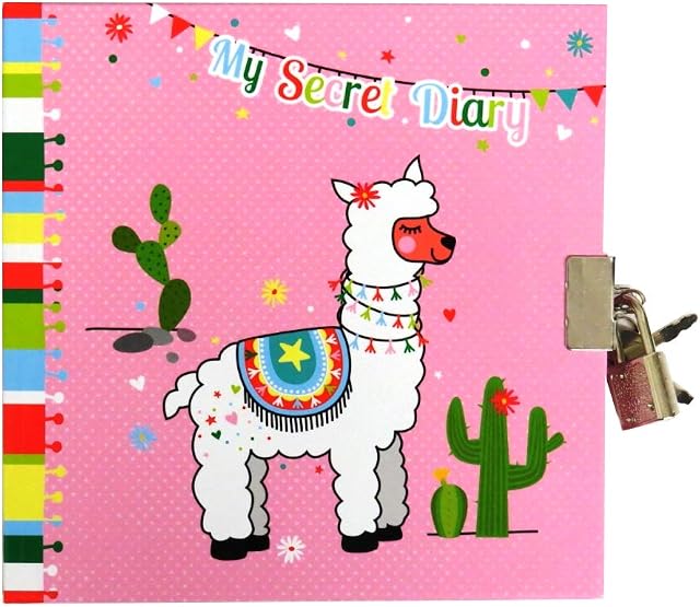 TDG Girls Secret Lock and Key Diary - My Pretty Llama, 180 Pages, Size 150mm Square