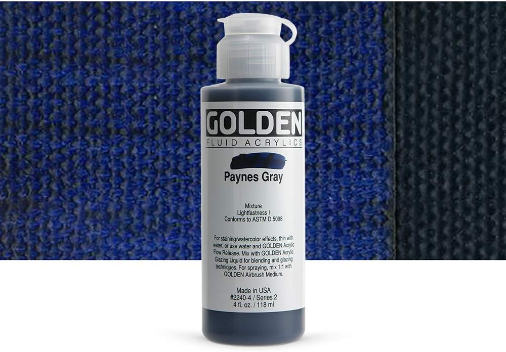 GOLDEN Fluid Acrylics, Payne's Gray, 4 fl. oz. Bottle, Professional Acrylic Paint, Semi-Transparent