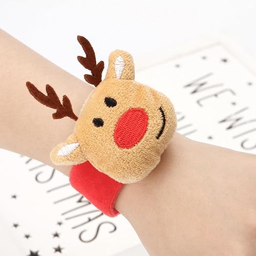 Miniatura 3 de 4 pulseras de felpa de Navidad de palmada de Navidad, bandas de Papá Noel, sombrero de árbol de ciervo, pulseras de dibujos animados para niños y