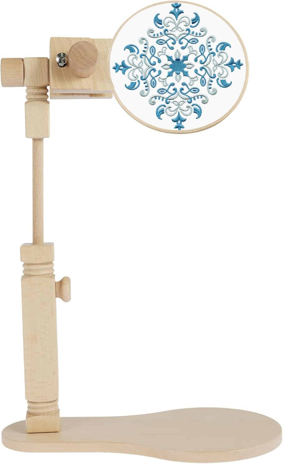 Embroidery Hoop Stand, 360° Adjustable Sitting Cross Stitch Stand, Wooden Embroidery Hoop Holder, Hands Free Cross Stitch Stand for Art Craft Sewing Projects Tool-(No Hoop Included)