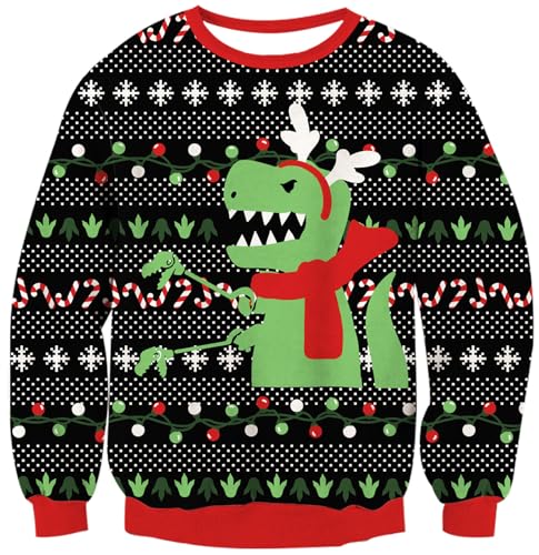 Size 11 12 Big Girls Boys Ugly Christmas Sweater for Teens 3D Snowflake Lights Up Dinosaur Patterns Rave Pullover 11 12 Years Young Students Christmas Party Outfits Funny Sweatshirts