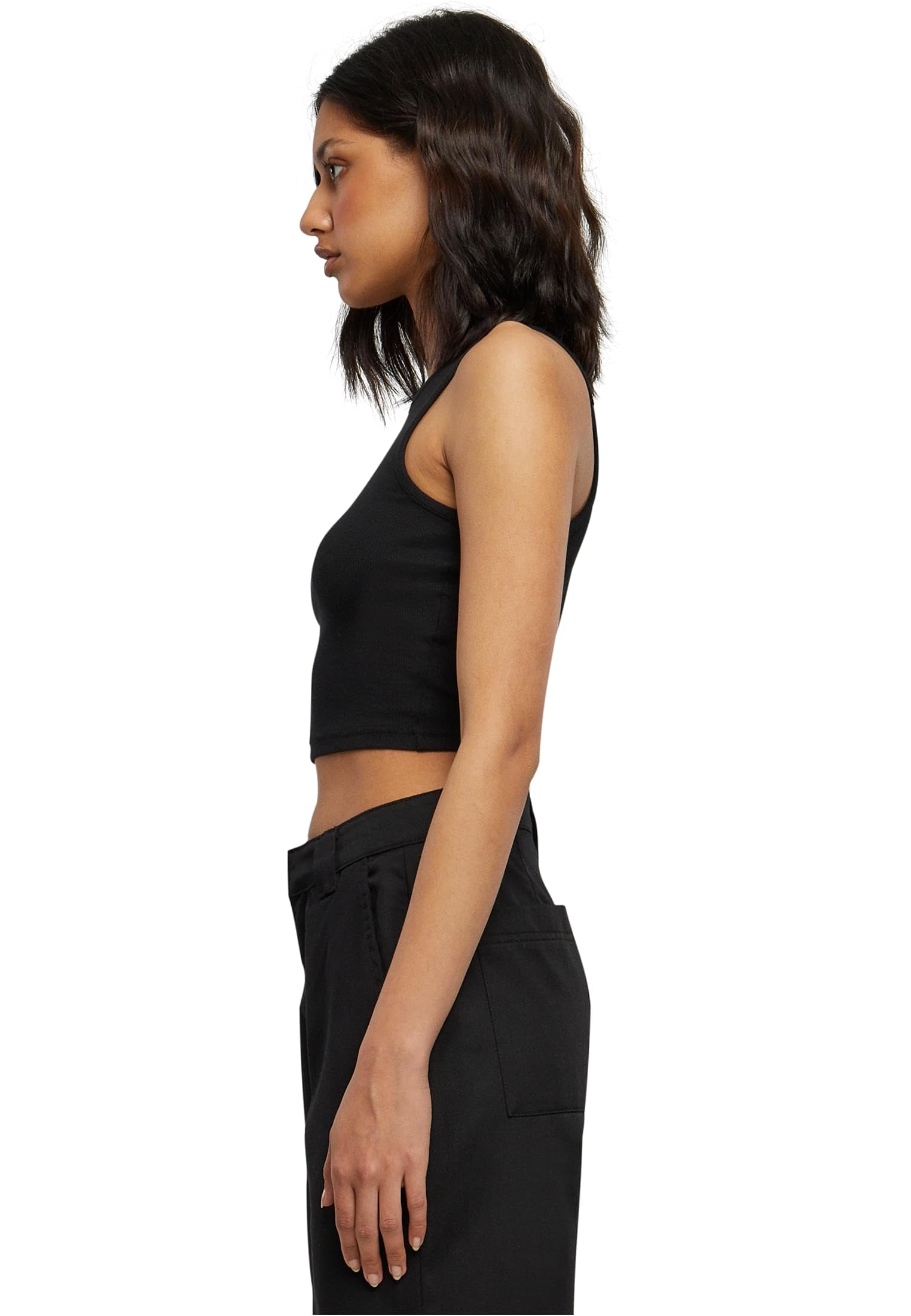 Urban Classics Ladies Cropped Rib Top Donna Top Marrone Regular
