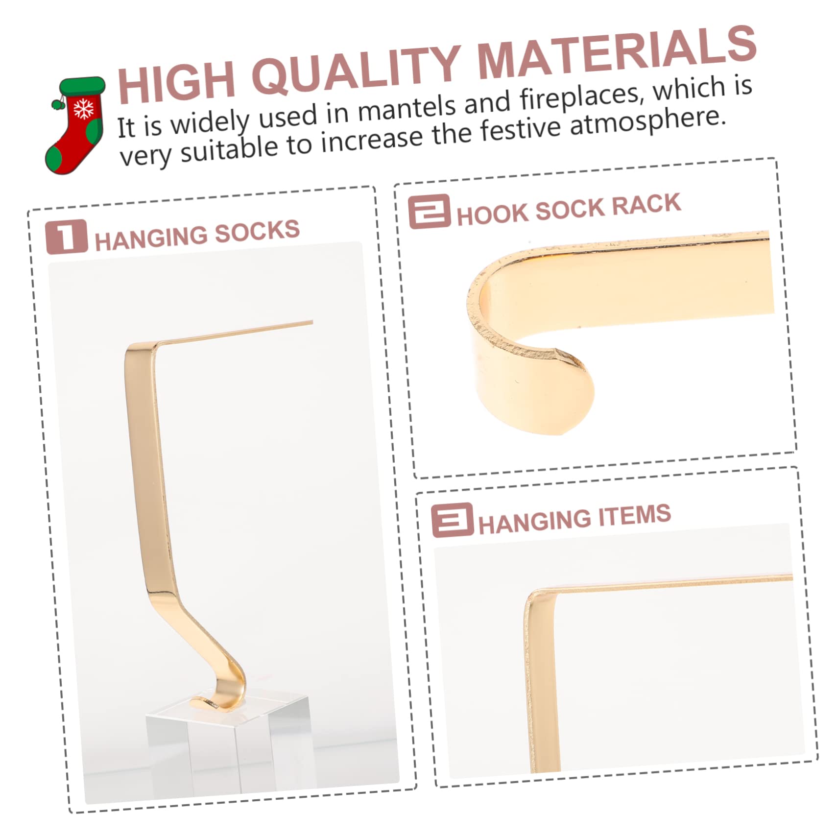 SOLUSTRE 2pcs Metal Christmas Sock Hangers Hanging Hooks for Stockings Garlands and Lights Elegant Design for Mantel and Fireplace Decor Christmas Supplies