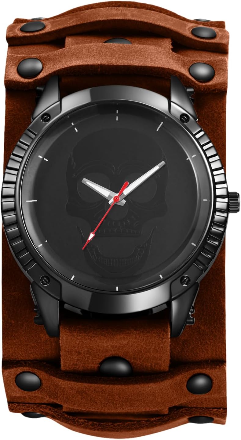 Steampunk Leather Cuff Watches: Vintage Punk Hip-hop Wide Band Analog Quartz Wrsit Watches for Men Women Halloween Casual Sport Watch