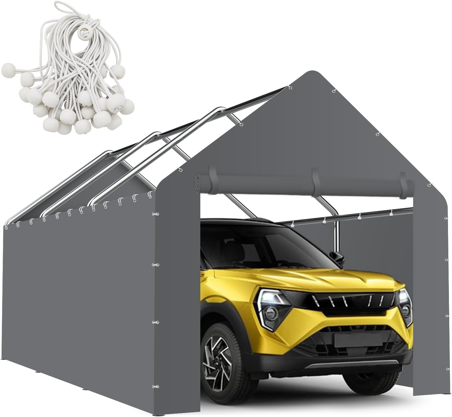 Canopy Sidewalls for 10x20x9.35FT Carport with Ball Bungee Cords, Shelter Logic Replacement Covers Canopy Walls for Car Tent Garage(Sidewalls Only) (Grey)