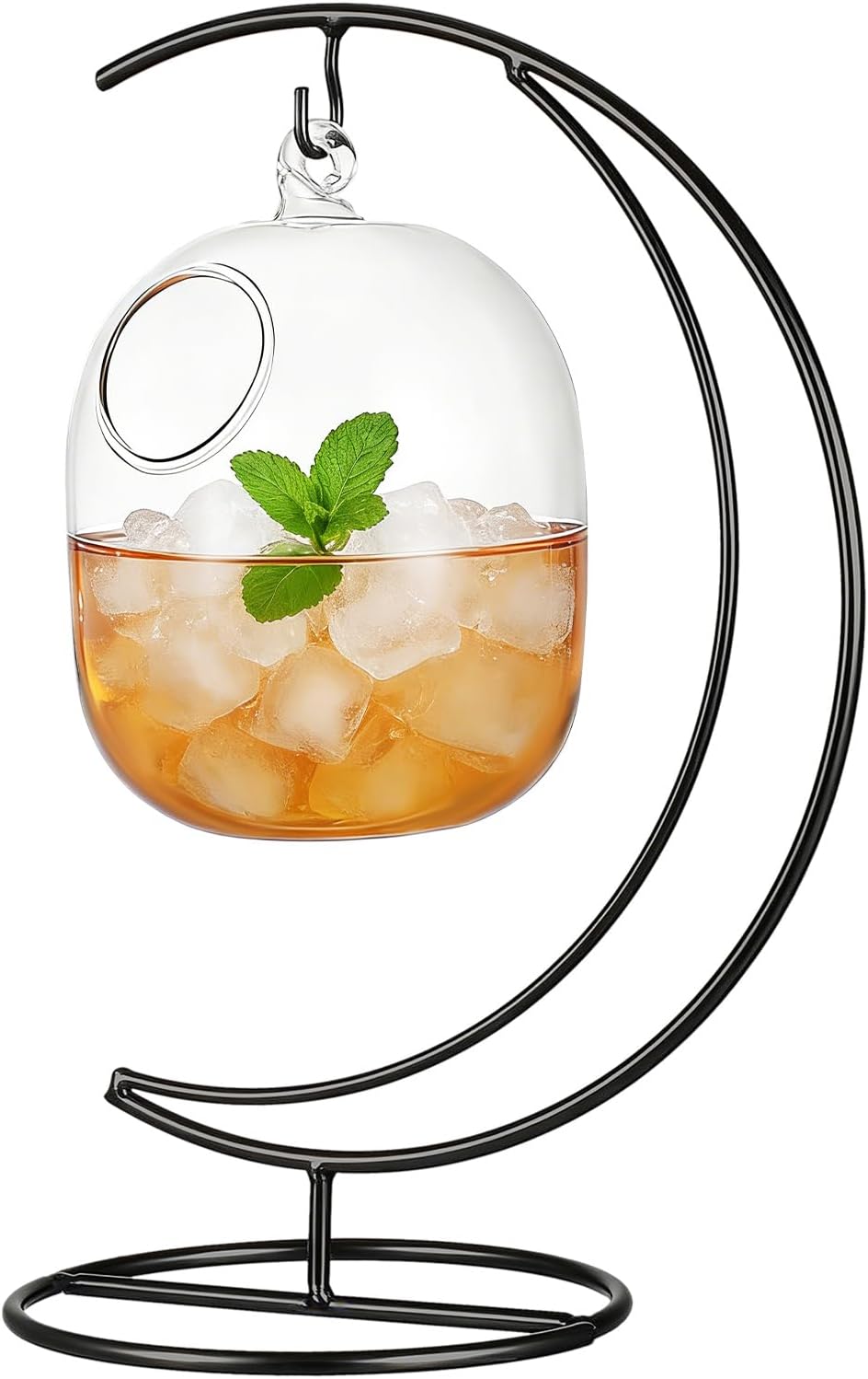 Cabilock Creative Cocktail Glass Bottle Glasses with Wrought Iron Stand, Clear Wine Beverage Hanging Rack, Bar Drink Cup ware for KTV Home Bar