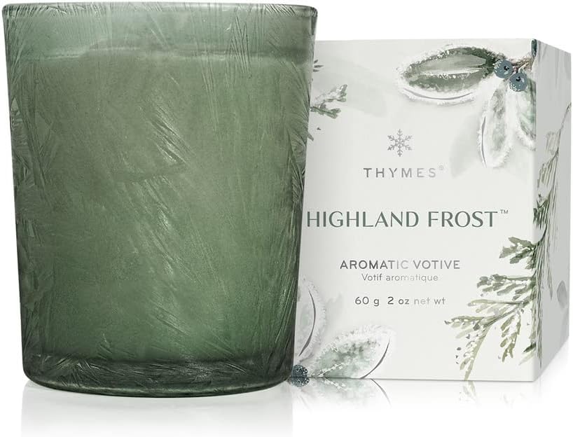 Thymes Scented Candles for Home Decor – Luxury Home Fragrance Gifts for Women & Men – Winter Candles with Crisp Notes of Sage, Eucalyptus, & Cypress Needles – Sage-Green (Highland Frost, 2 oz)