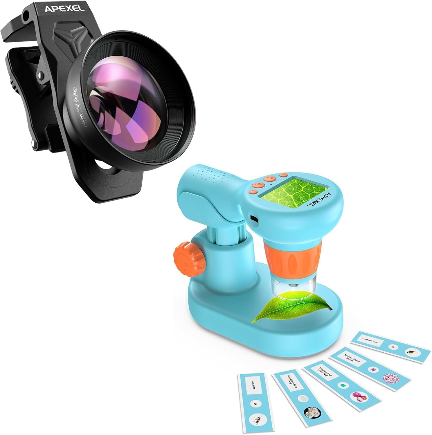 APEXEL 100Ultra Macro Lens - Enhanced Version Smartphone Lens for Smartphone & 800X Handheld Digital Microscope with 2” IPS Screen