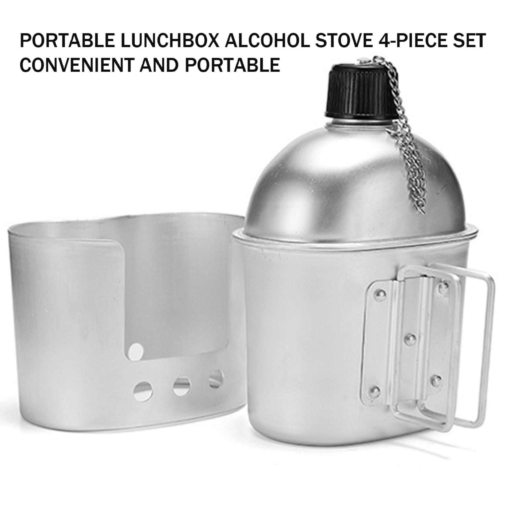 Kit de cantimplora, cantimplora de Metal de Aluminio de 850 ml con Taza y Estufa, Juego Completo de cantimploras Militares para Acampar, Hacer Senderismo y Aventuras al Aire Libre