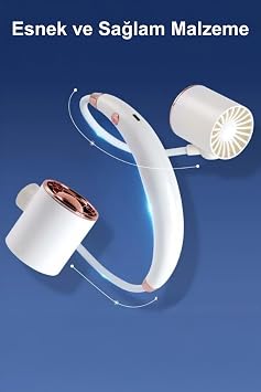 Taşınabilir Usb Şarjlı 3 Kademeli Ergonomik Boyun Fanı Vantilatör Soğutucu ZB135 Beyaz