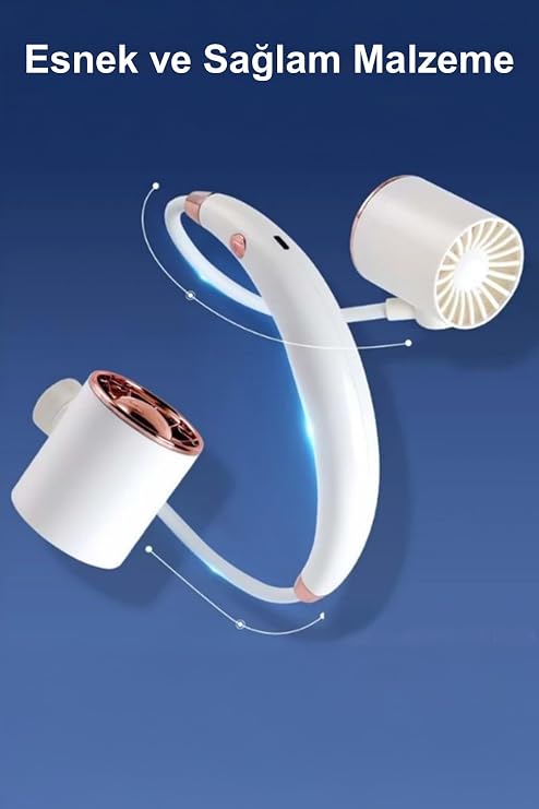 Taşınabilir Usb Şarjlı 3 Kademeli Ergonomik Boyun Fanı Vantilatör Soğutucu ZB135 Beyaz