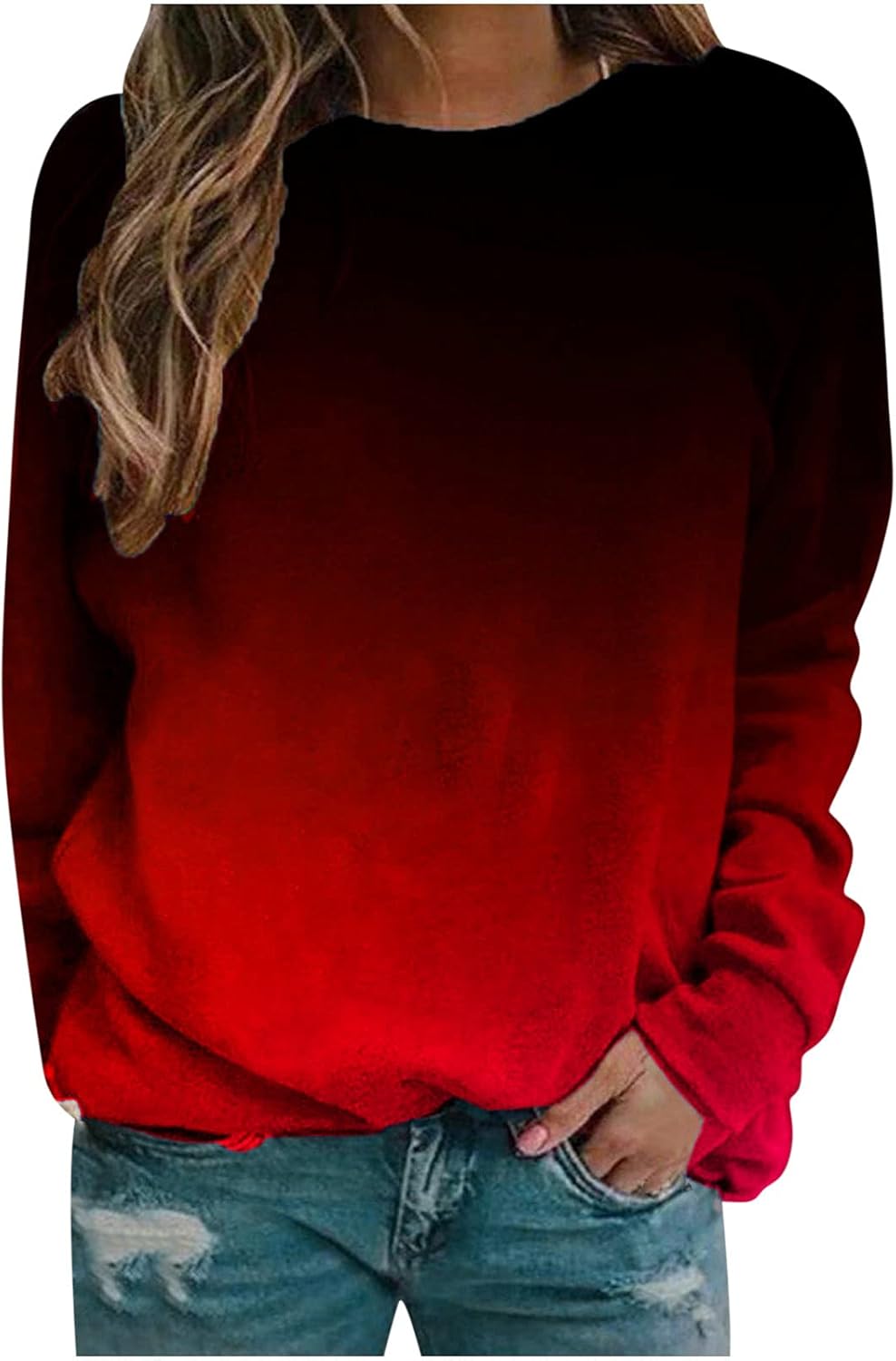 Sweat Femme Col Rond Oversize - Manches Longues, Coupe Baggy, Couleur Unie, Automne-hiver