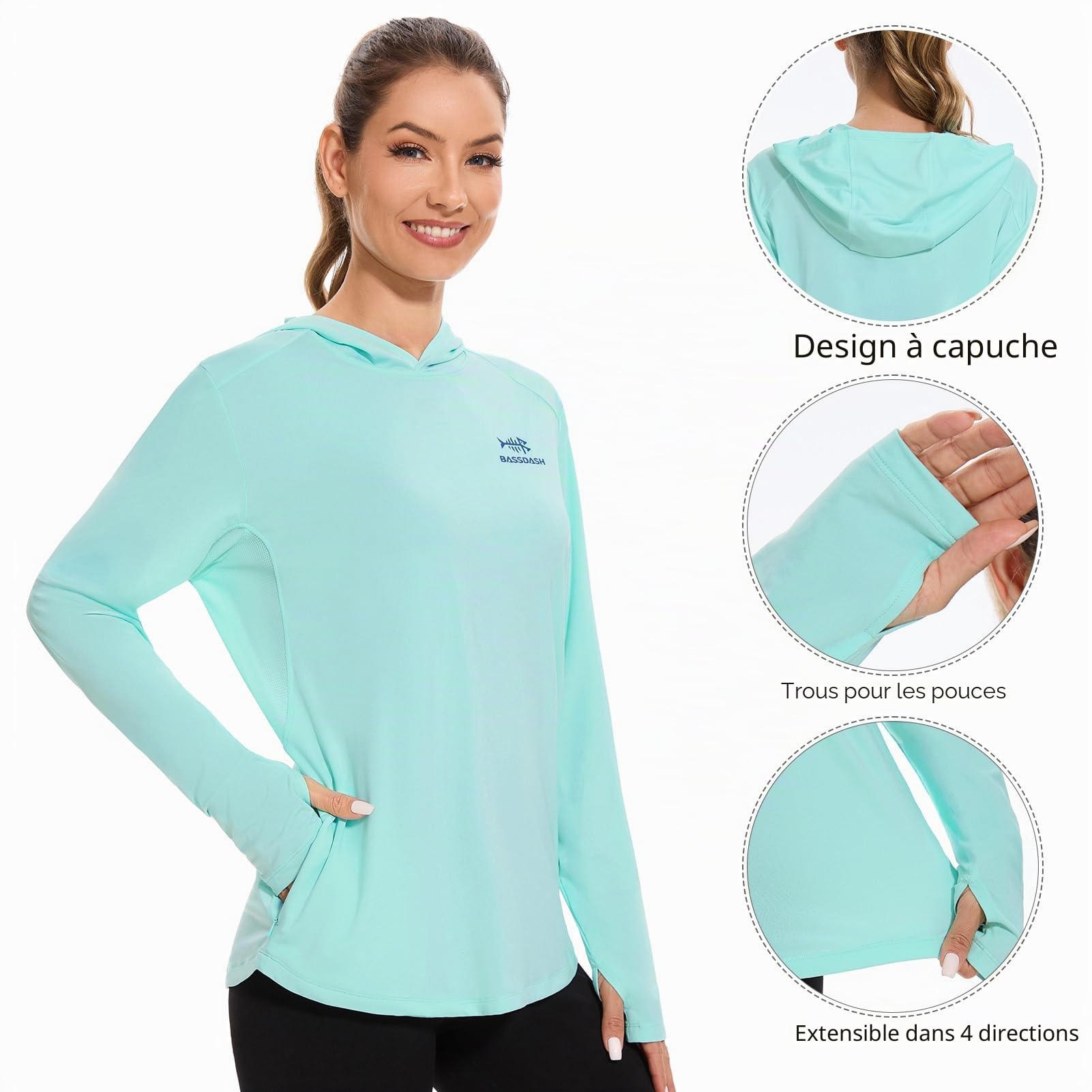 Bassdash Sweat à Capuche à Manches Longues Femme avec Poche Protection Solaire Sweat Léger UPF50+ FS04W