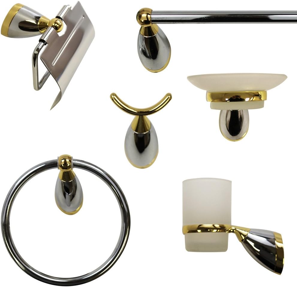 LADA 77944 6 PC Neva Series Die-Cast Metal Bath Accessory Set Chrome/Gold