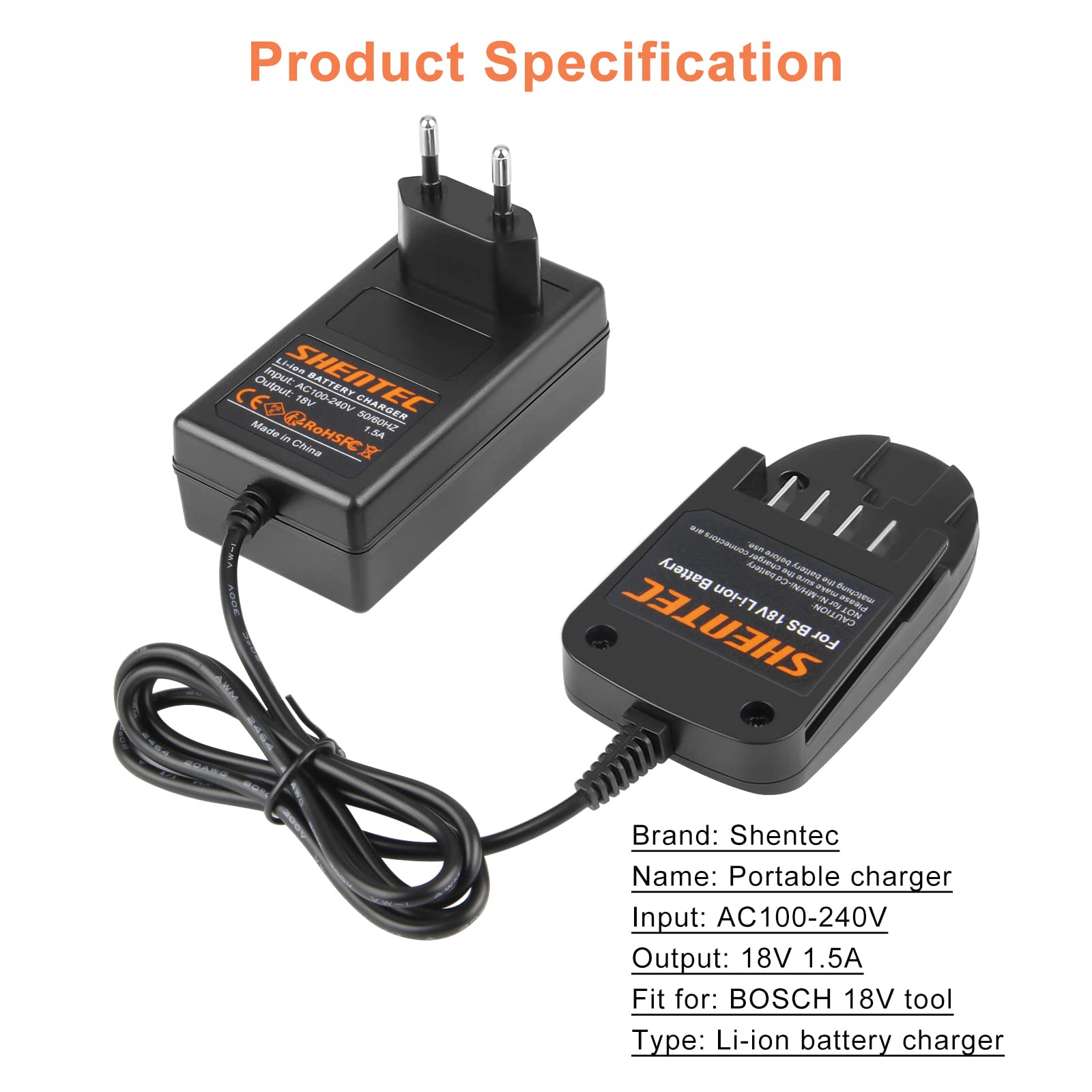 Shentec Li-Ion Cargador 18V Compatible con Bosch Batería 18V PBA 1600A005B0 2607335040 2607336039 2607336040 2607336207 2607336208
