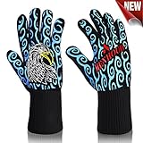 Menhoud 932°F Oven Mitts Heat Resistant BBQ Gloves – Silicone Cooking & Grilling Gloves – 14
