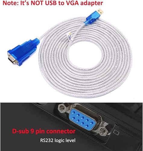 Miniatura 2 de DTECH USB to Serial Adapter Cable 16 ft DB9 Male RS232 to USB Cord with FTDI Chip Supports Windows 11 10 8 7 Mac Linux (5m)