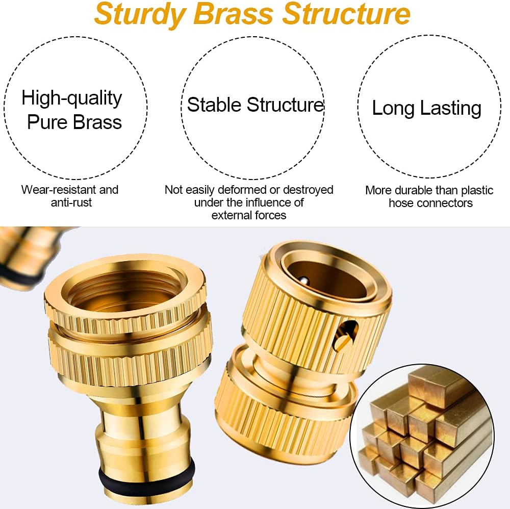 BUZIFU Garden Hose Quick Connector Set 3/4 inch Solid Brass Garden Hose
