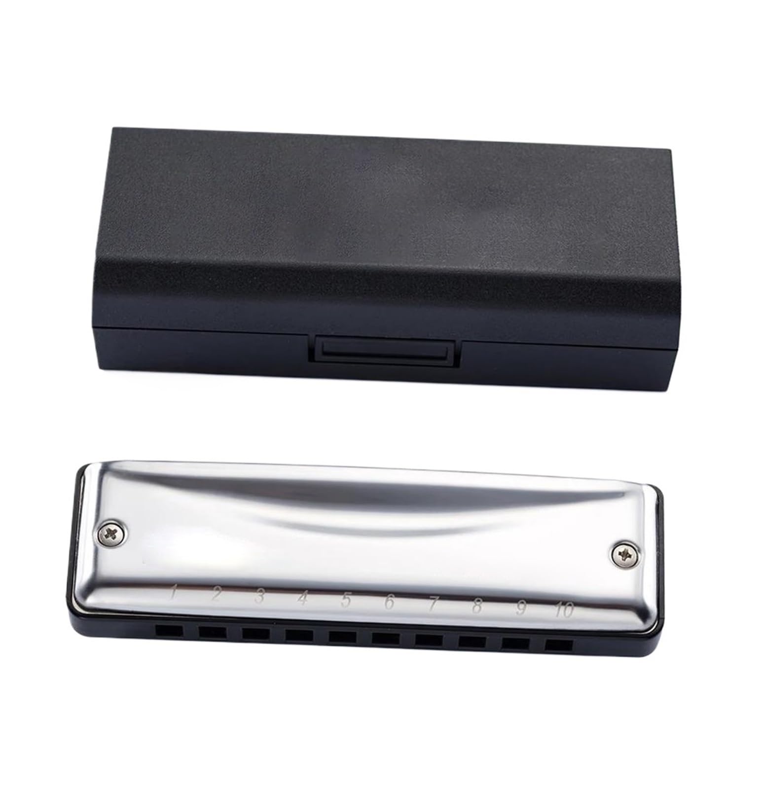Zestaw Harmonijkowy Harmonijka Ustna 10-otworowa Blues Harp Organy Ustne Klucz CA Bb DEFG Instrument Muzyczny Dla Początkujących Z Pudełkiem Srebrny Pokrowiec(D tone)