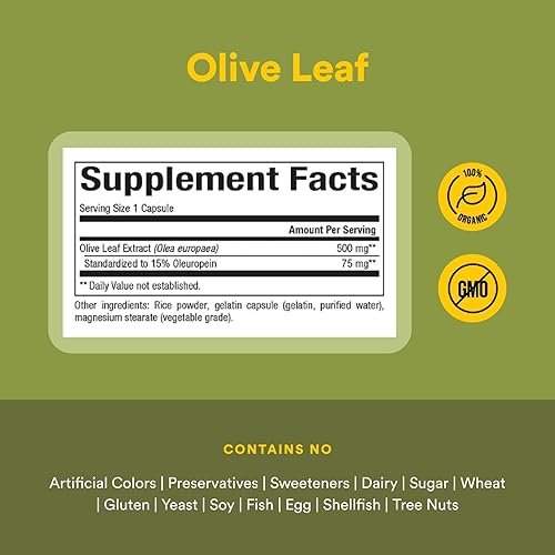 Miniatura 4 de HerbalFactors by Natural Factors, hoja de olivo 500 mg, fórmula de bienestar natural, 60 cápsulas