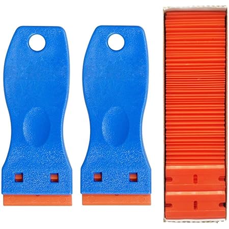 Gugugi 2 Pack Plastic Razor Scrapers Paint Scraper Tool Wallpaper Scraper Paint Remover Putty Knife With 100 Pcs Double Edge Plastic Razor Blades Ideal For Removing Labels Stickers And Decals Amazon Com