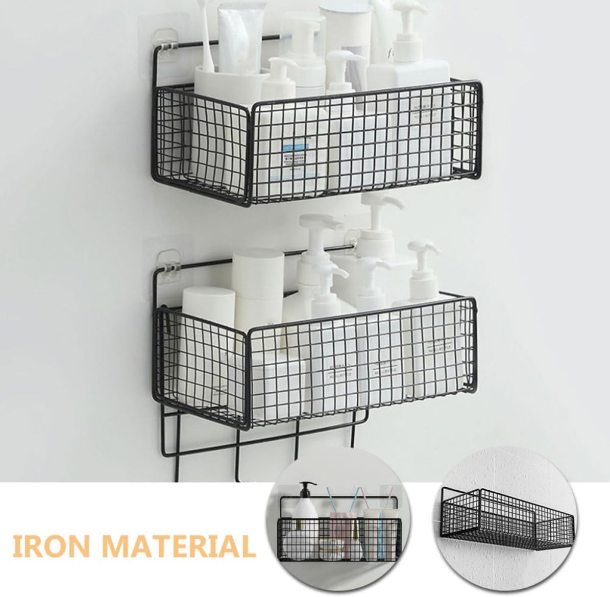 Uonlytech 2pcs Hanging Storage Basket Wall Mounted Rack for Bathroom and Kitchen, Punch Free Iron Shower Organizer with Fine Workmanship, Space Saving Hanging Shelves for Bathroom Shower