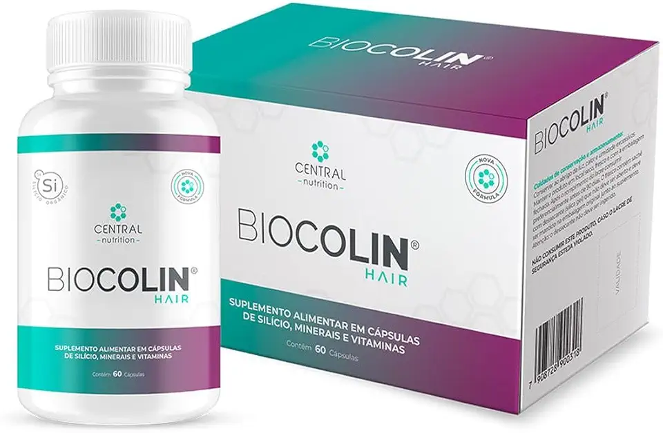 Biocolin Hair 60 Cápsulas Central Nutrition – Silício Orgânico com Vitaminas e Minerais – Suplemento em Cápsulas – Praticidade no Dia a Dia