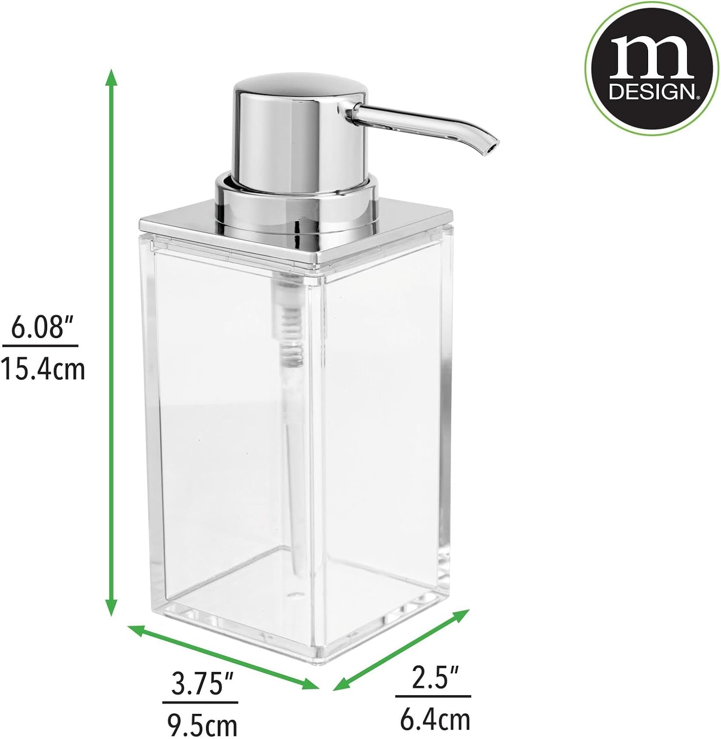 mDesign Square Plastic Bathroom Vanity Countertop Accessory Set - Includes Soap Dispenser Pump, Divided Toothbrush Holder, Tumbler Rinsing Cup - Lumiere Collection - 3 Piece Set - Clear/Chrome