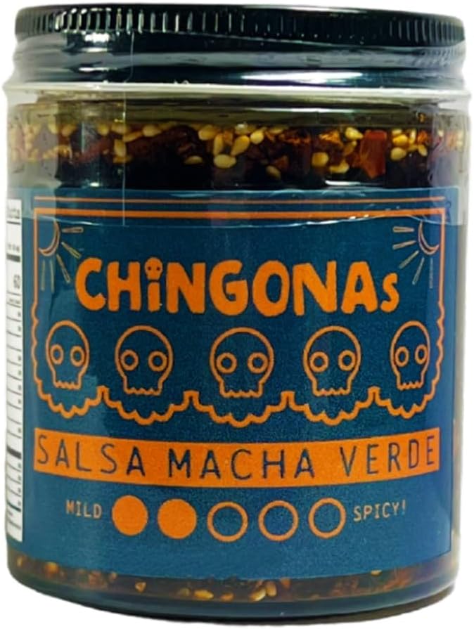 CHiNGONAs Salsa Macha Verde - Gourmet Mexican Oil-based Chili Crunch Sauce, Vegan and Gluten-Free, Crunchy Chili Oil, 6 oz