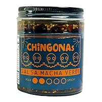 Vista 1 de CHiNGONAs Salsa Macha Verde - Salsa crujiente de chile mexicano gourmet a base de aceite, vegana y sin gluten, aceite de chile crujiente, 6 onzas