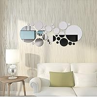Vista 3 de Juego de 56 calcomanías de pared de espejo flexibles, acrílico extraíble, círculo, autoadhesivo, plástico para decoración del hogar (redondo)