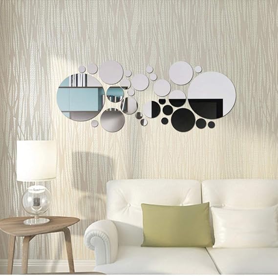 56 Pieces Flexible Mirror Wall Stickers Set Removable Acrylic Mirror Circle Self Adhesive Plastic Mirror Decal for Home Decor (Round)